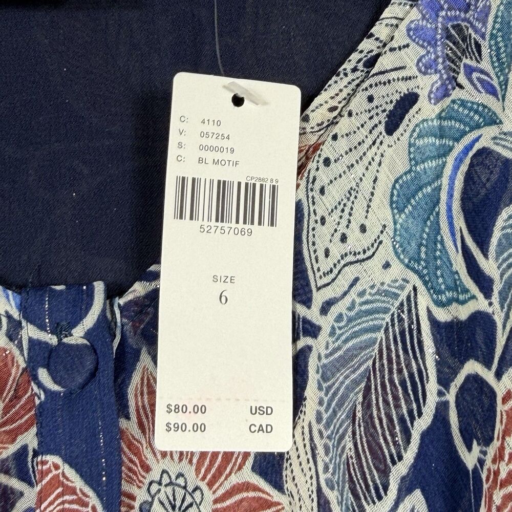 Anthropologie Maeve Blouse Top Women’s Size 6 Navy Floral Ruffle Open-Shoulder - Picture 13 of 15